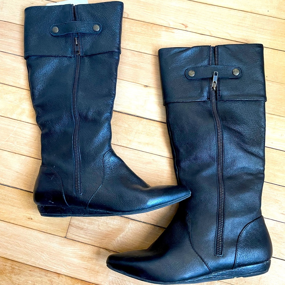 Steve Madden P-Tate Black Leather Knee High Boots